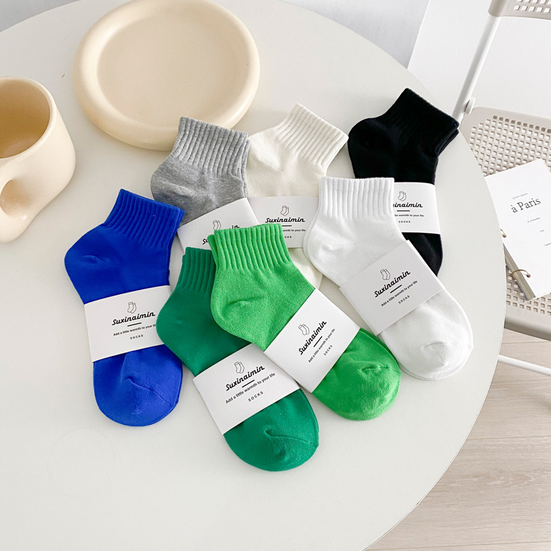 One Piece Dropshipping Solid Color Socks Women's Socks Tube Socks Green Ins All-Match Fashion College Black and White Cotton Socks Students' Socks