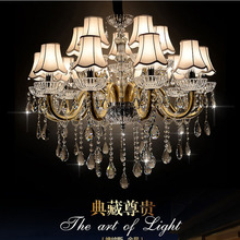 欧式水晶吊灯金色铁艺水晶灯美式餐厅吊灯轻奢大气复式楼蜡烛灯具