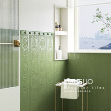 趣所 法式海基布卫生间瓷砖300x900墙砖 复古绿浴室厕所地砖花砖