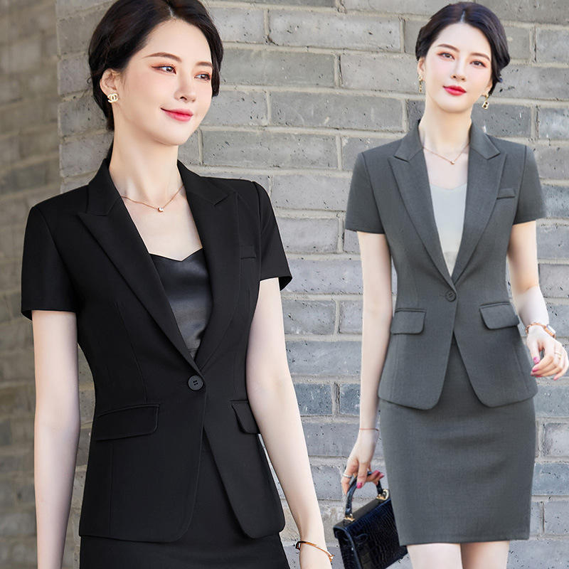 西装套装女春夏公务员职业装短袖正装面试西服黑色工装气质工作服