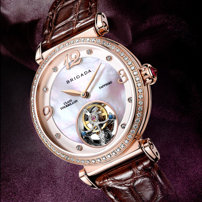 brigada宝茄达陀飞轮中轴全自动机械表女士时尚潮流手表可批发