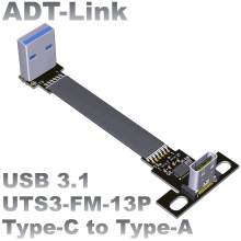 ADT-Link USB3.1公对母扁平机箱延长线A母对C公type-c弯角