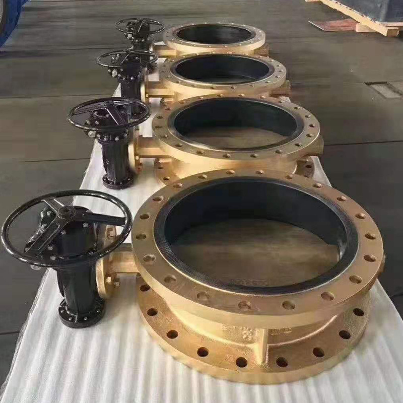 全铜法兰蝶阀 黄铜体铜板蝶阀 船用过海水 d371x中线蜗轮手动蝶阀