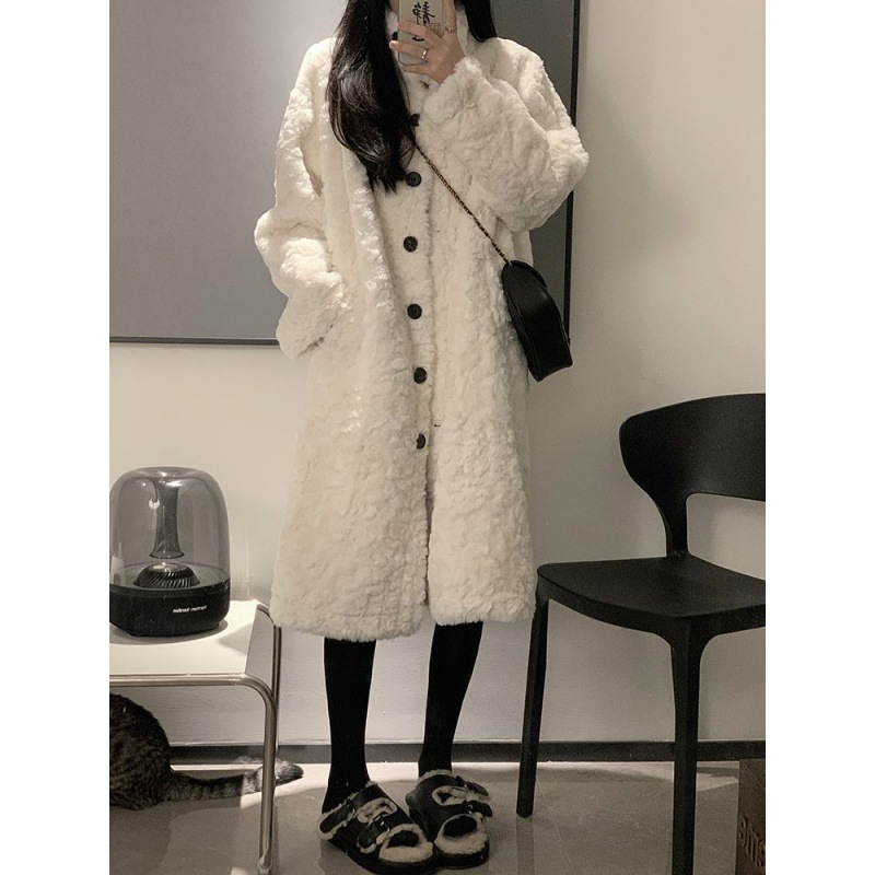 羊羔毛外套女韩版长款大衣过膝设计感财阀家族仿兔绒皮加厚宽松立