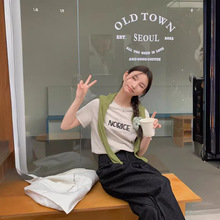 【WOW】7色选字母印花棉料短袖小衫韩版时尚休闲字母短袖T恤