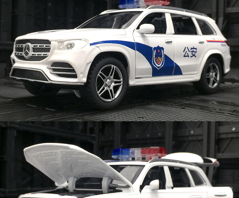 驰美c313仿真奔驰gls580金属越野车模型摆件特警公安玩具车男孩