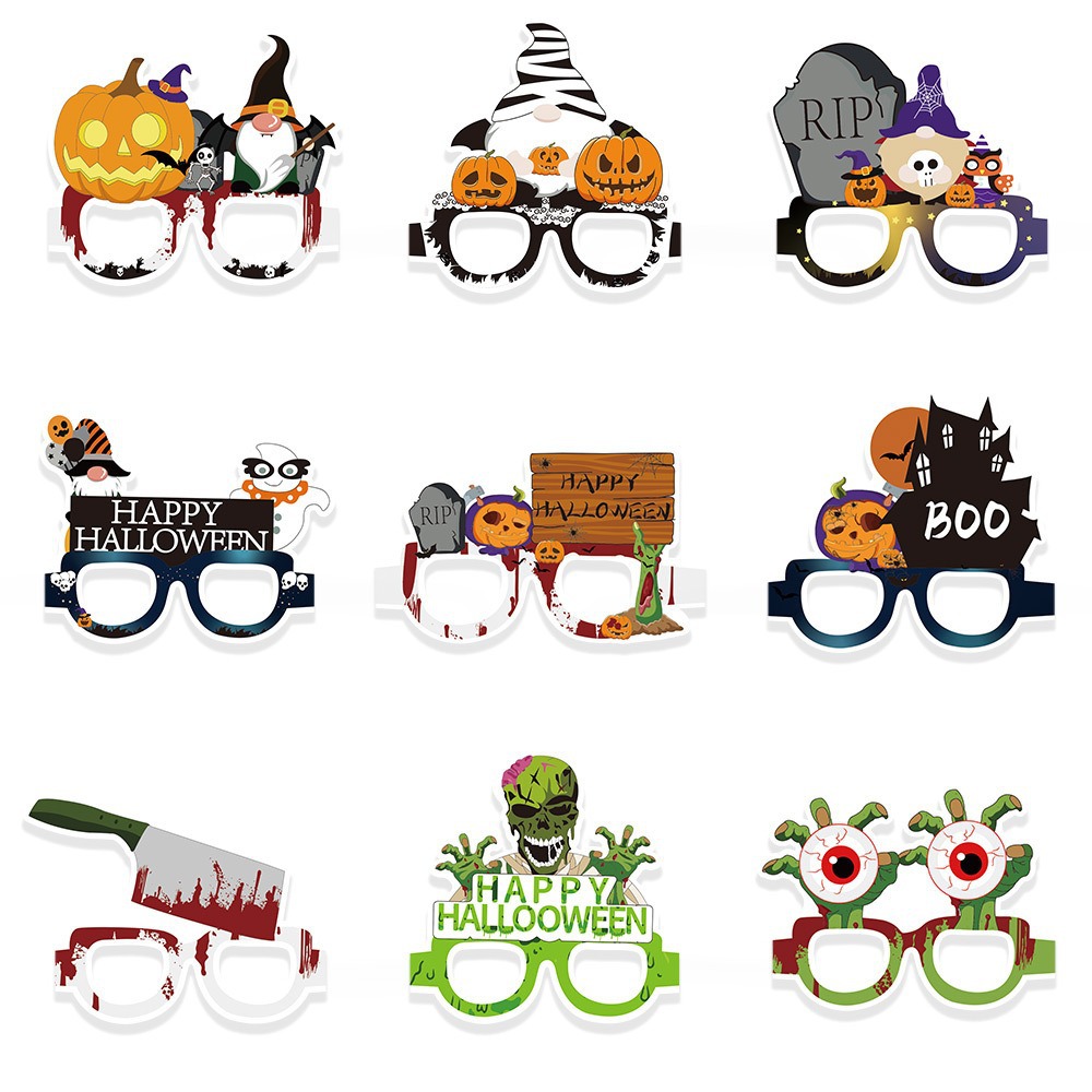 万圣节纸制装饰卡通眼镜成人儿童鬼节纸质装扮道具血刀女巫眼镜框