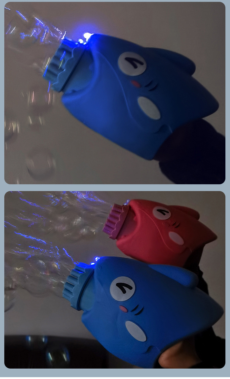 新款萌趣鲨鱼泡泡机儿童玩具加特林泡泡枪批发电动摆地摊货源礼物