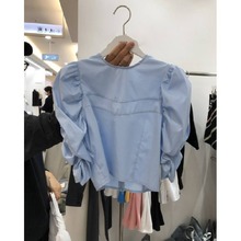 韩国东大门2024春夏女装新款洋气韩版减龄显瘦圆领泡泡袖衬衫