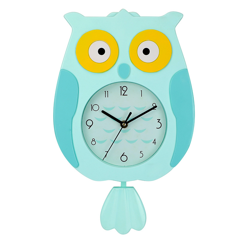 挂钟创意卡通儿童卧室猫头鹰摇摆式石英钟表客厅装饰时钟厂家定制