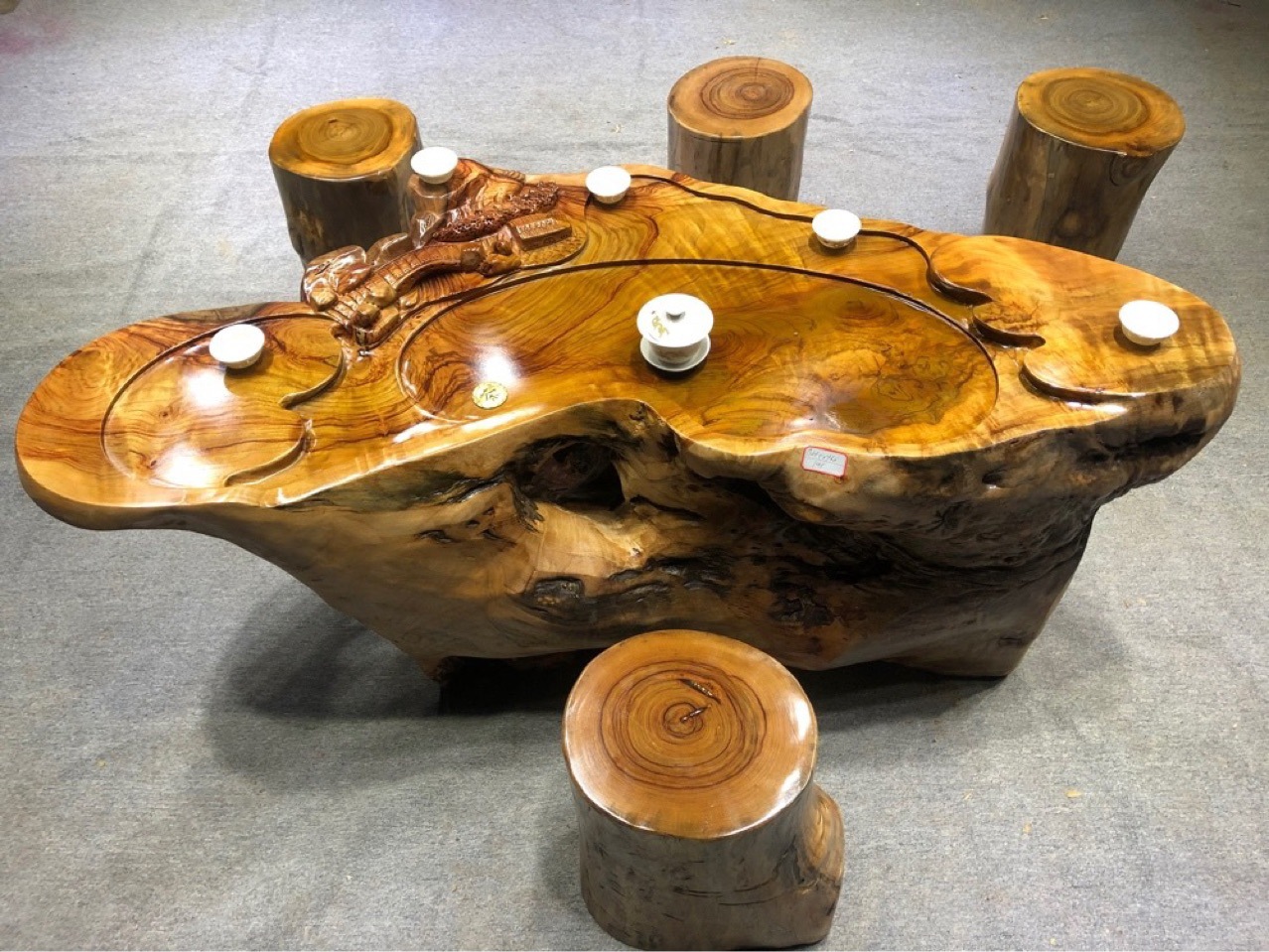 古风意境根雕茶台 香樟木办公室茶馆茶桌椅组合 会所根雕茶桌茶台