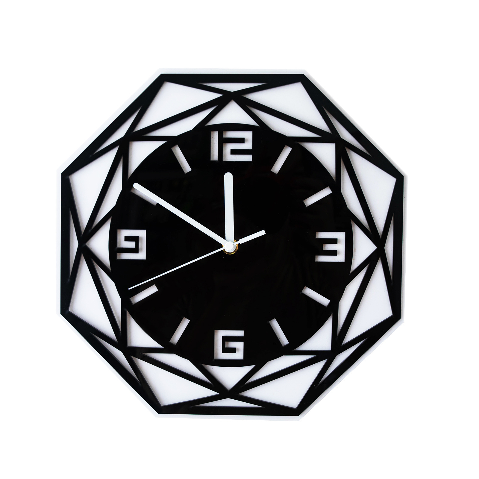 新款亚克力镜面几何造型挂钟 创意灯饰 现代简约客厅装饰静音壁钟