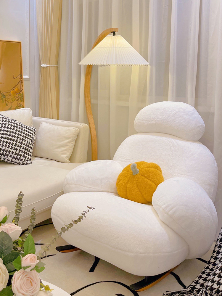 奶油系大白摇摇椅现代网红懒人椅躺椅成人阳台休闲单人轻奢沙发椅