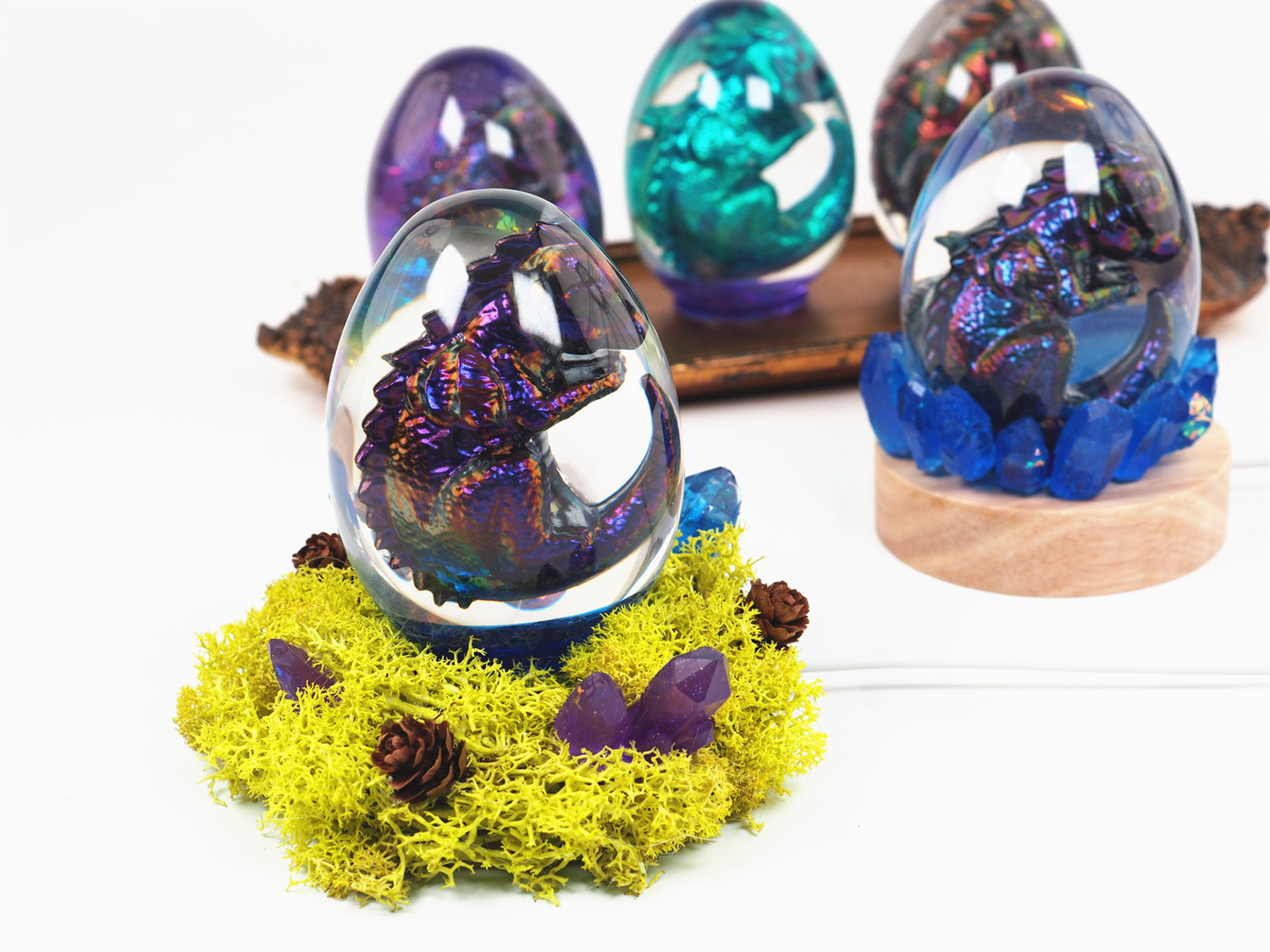 diy水晶滴胶鸡蛋形龙蛋一体星空球夜灯镜面硅胶模具