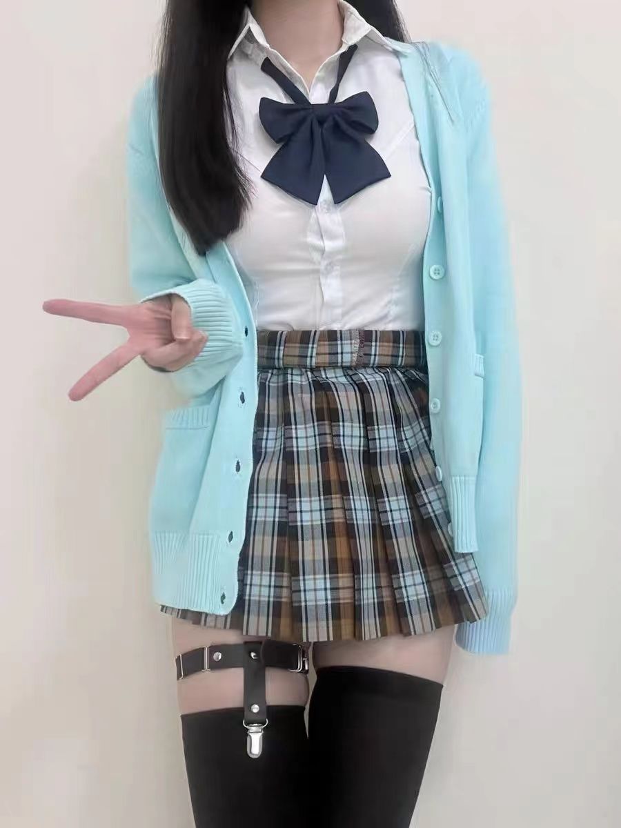 秋冬秋刀鱼狗短jk格裙原创正版学院风少女制服套装衬衫毛衣三件套