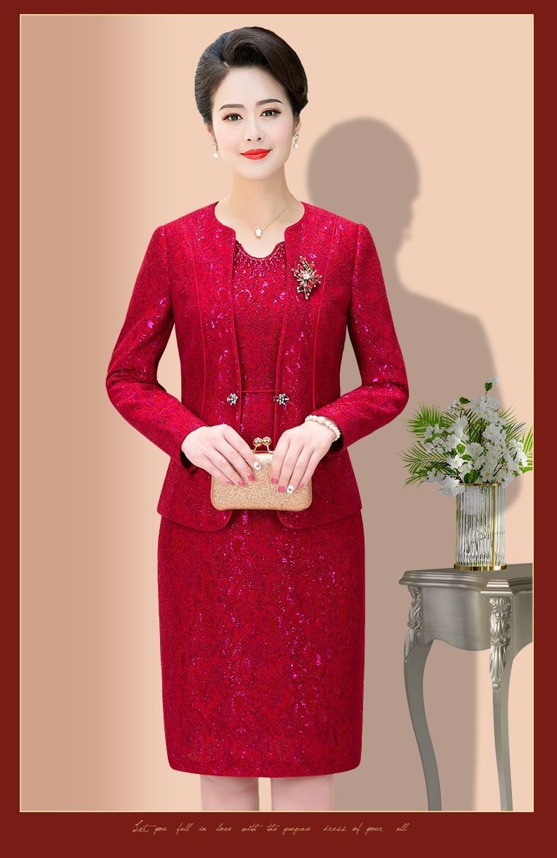 新娘结婚礼丈母娘礼服秋冬高贵婚宴妈妈装两件套装喜婆婆衣服