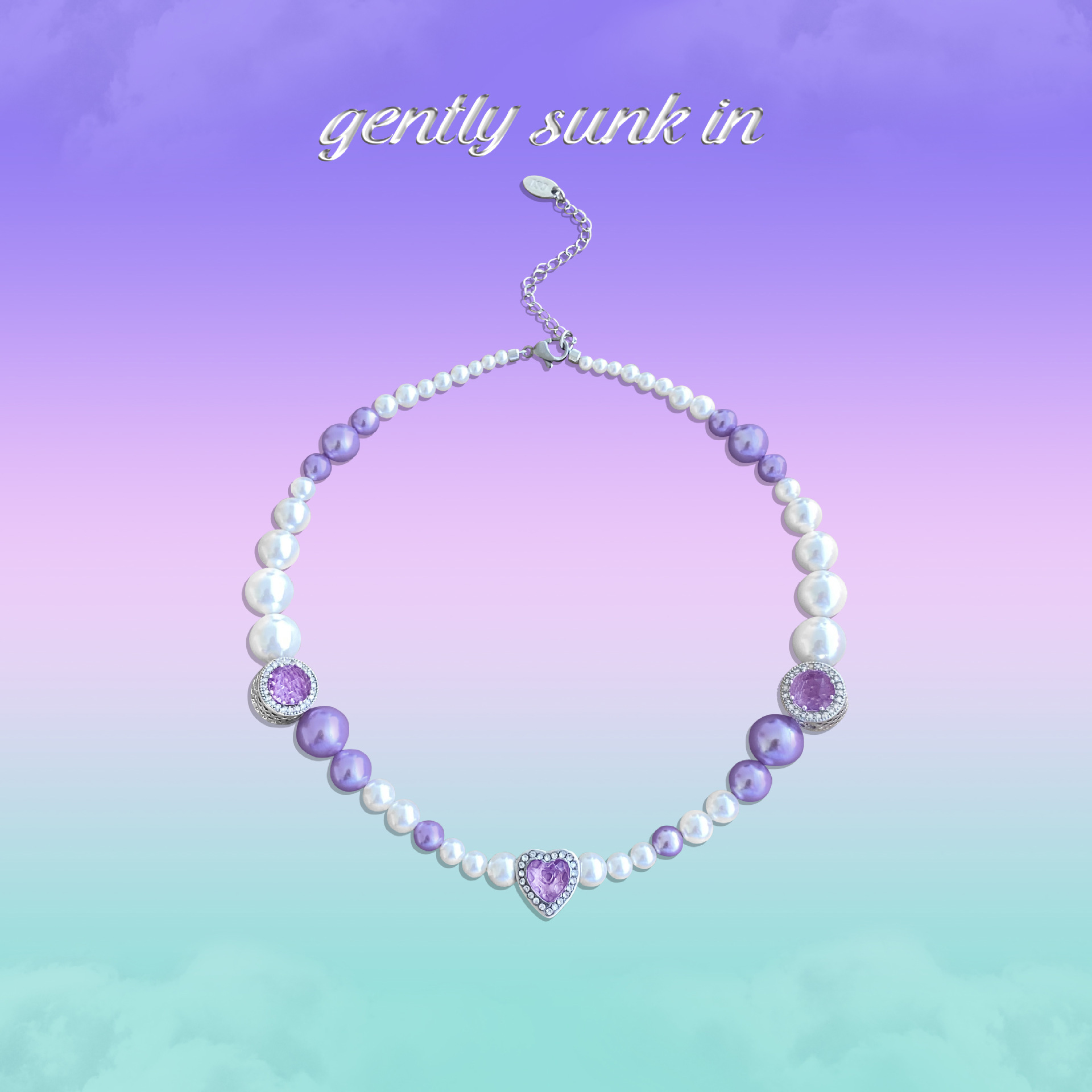 ssunkk原创设计千禧紫色爱心宝石珍珠项链小众设计y2k锁骨链ins风