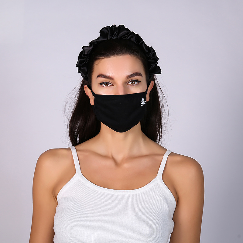 欧美新款春秋季珍珠印花亮片装饰布艺纯色发饰发箍口罩两件套装