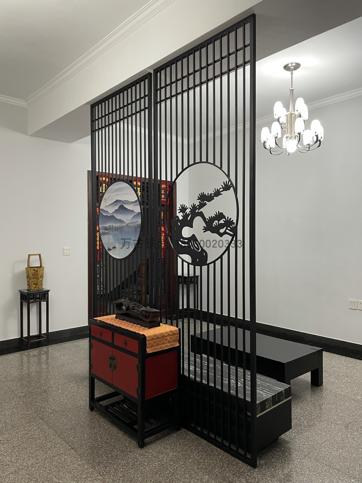 新中式金属装饰玄关花格屏风卧室简约设计铁艺隔断墙茶餐厅轻奢风