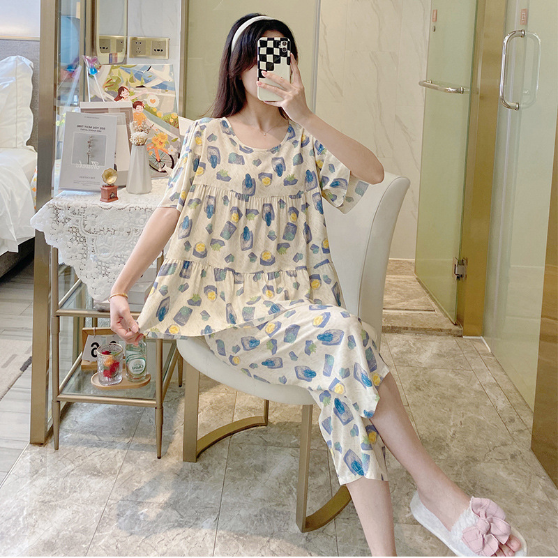 Summer New Poplin Pajamas Women's Short-Sleeved Artificial Cotton Pullover Set Thin Popular Factory Direct Sales Generation