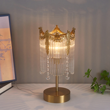 法式轻奢复古玻璃条流苏台灯美式现代客厅卧室床头书房圆球水晶灯