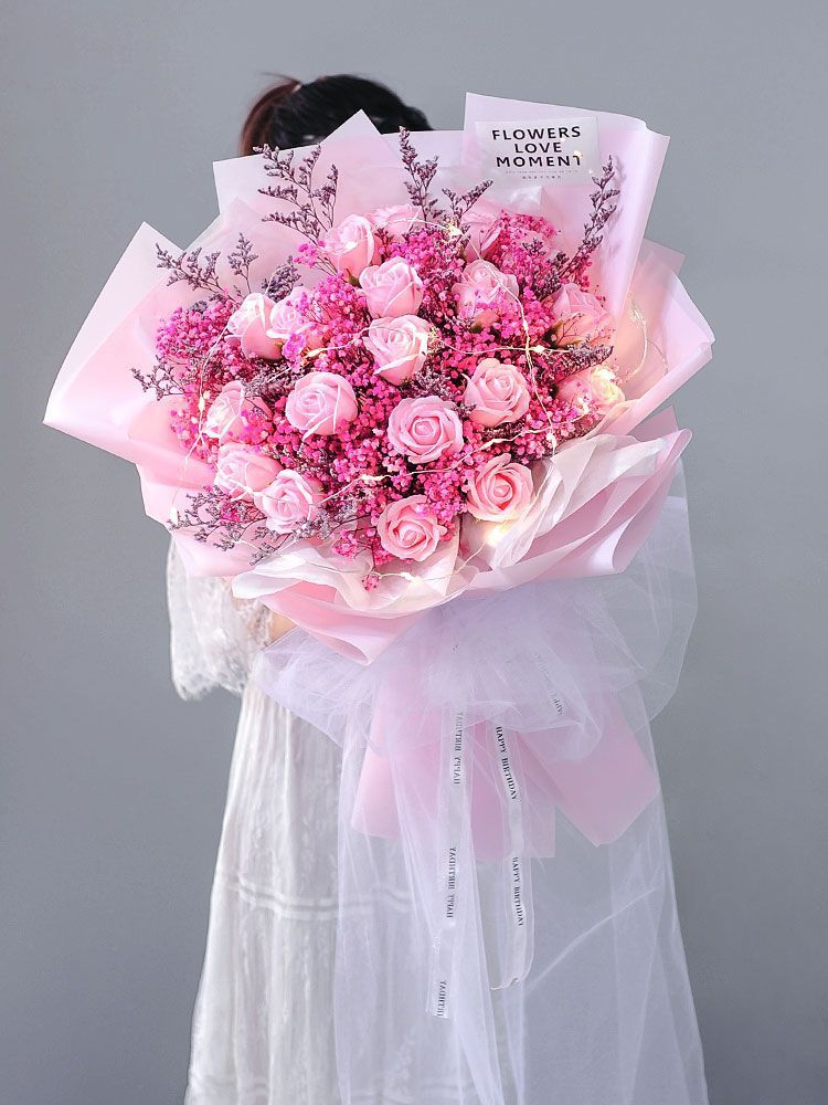 【48小时发货】满天星干花花束鲜花真花风干天然玫瑰香皂花送女友