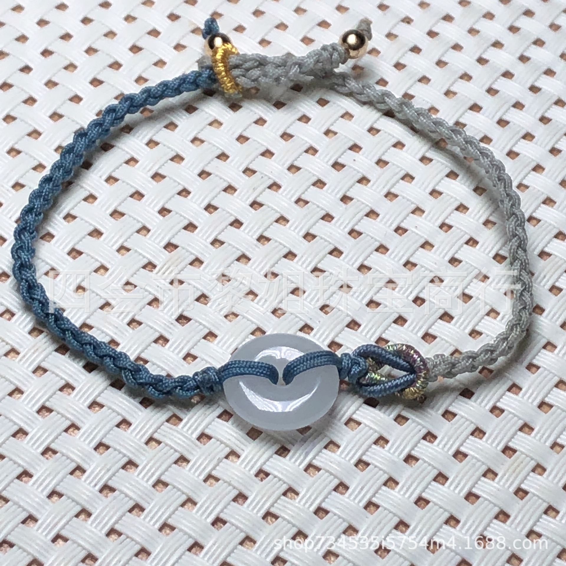 diy人工编织莫相离环环相扣翡翠平安扣手绳 72号玉线编织手链批发