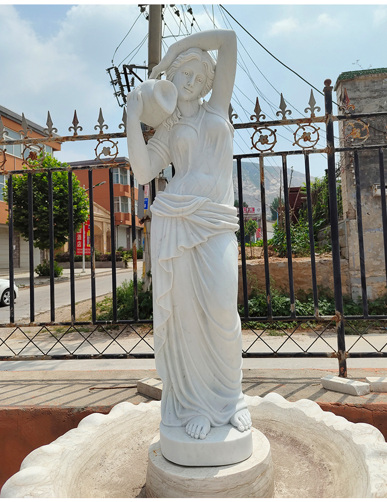 厂家批发欧式别墅摆件汉白玉小天使喷泉雕塑 汉白玉西方人物雕像