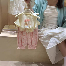 (清仓不退换）韩版童装 女童洋气可爱小女孩印花露肩短袖T恤上衣