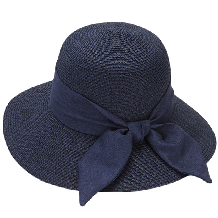 Hat Women's Summer Korean-Style Wide Brim Seaside Beach Sun Hat Foldable Bow Straw Hat Women's Sun Protection Sun Hat