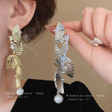 银针扇形金属镶钻耳环个性创意设计感耳坠欧美夸张高级感耳饰批发