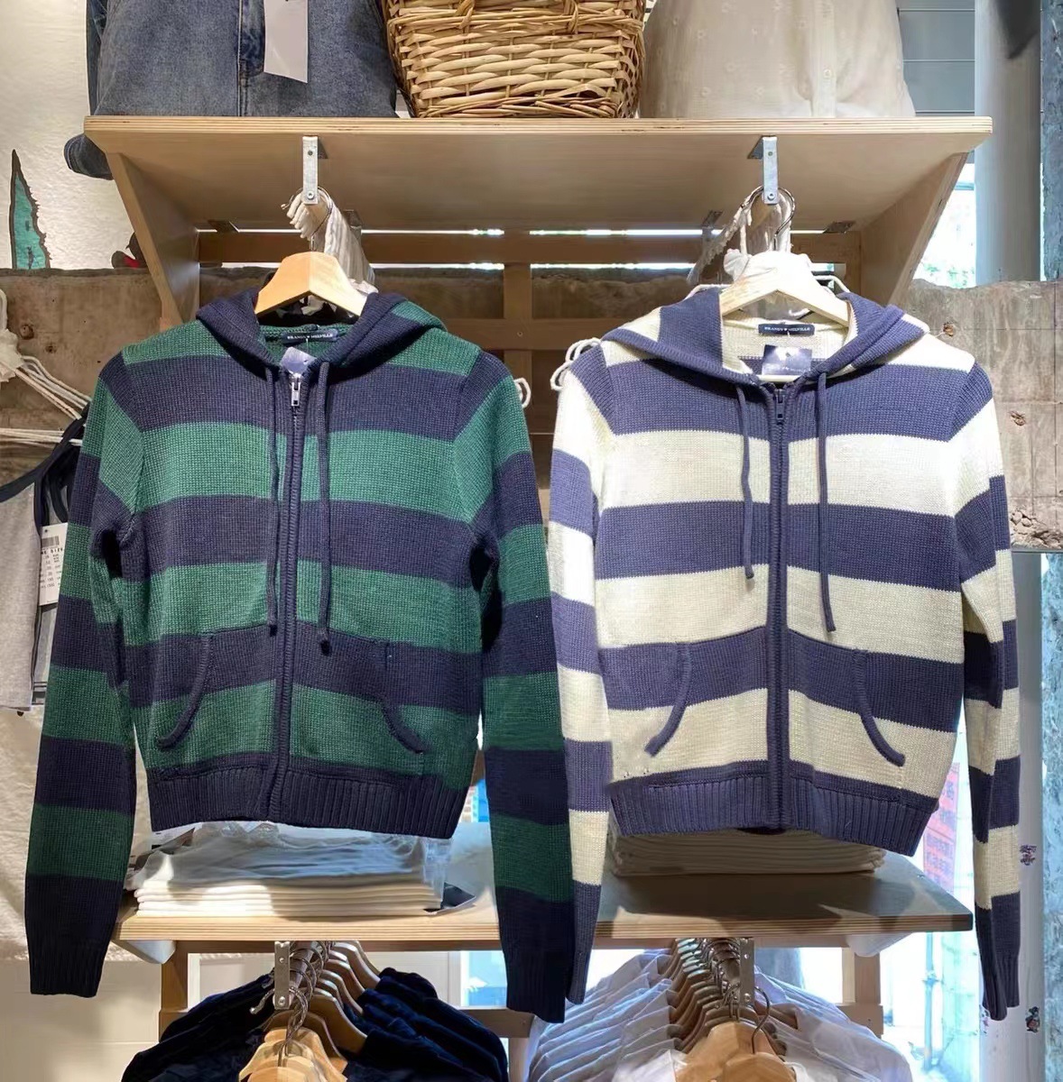 bm风 brandy同款 连帽撞色条纹针织衫女拉链开衫外套休闲百搭上衣