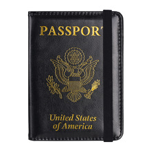 2024年新款美国护照套烫金松紧带证件保护包旅行机票皮夹
