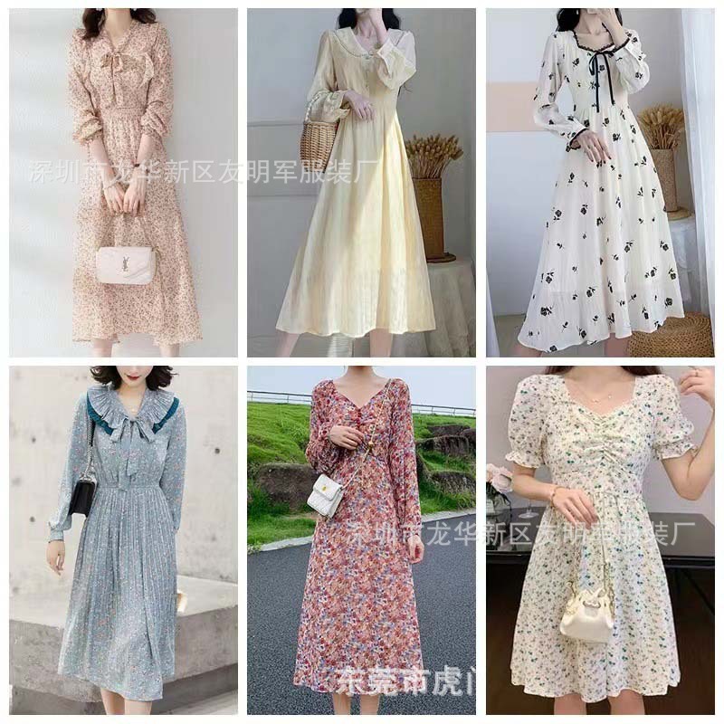 foreign trade women‘s clothing european and american european station amazon cross-border summer small floral printed short sleeve dress clothing tail goods