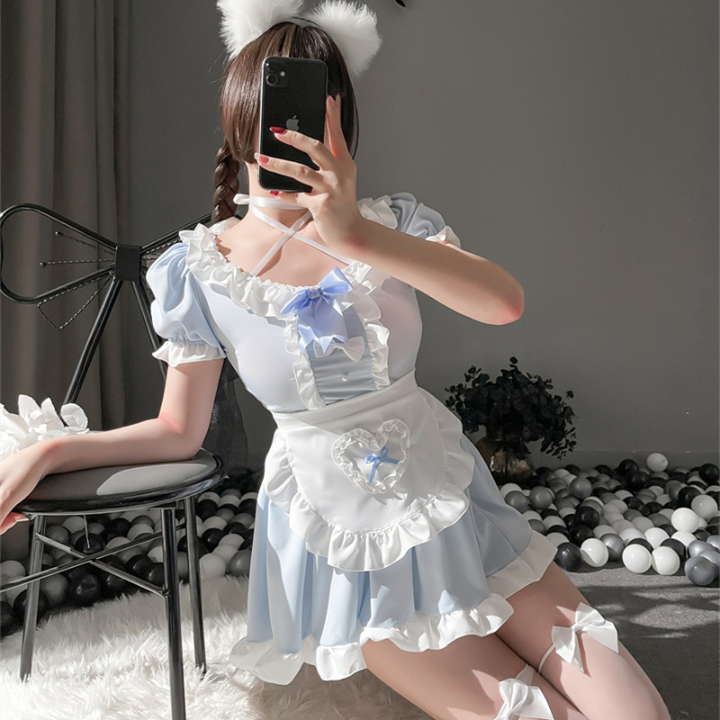 情趣内衣二次元蓝色日系可爱少女纯欲装洛丽塔女佣百褶连衣裙女仆