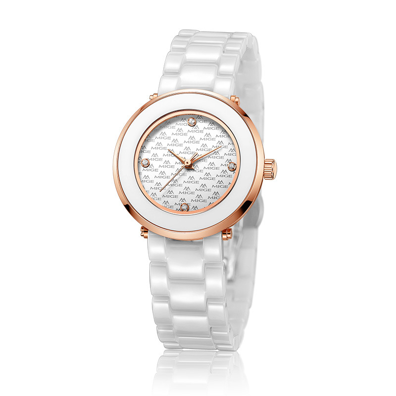 米格(mige)手表女陶瓷石英表休闲水钻女表香榭丽系列mg5505
