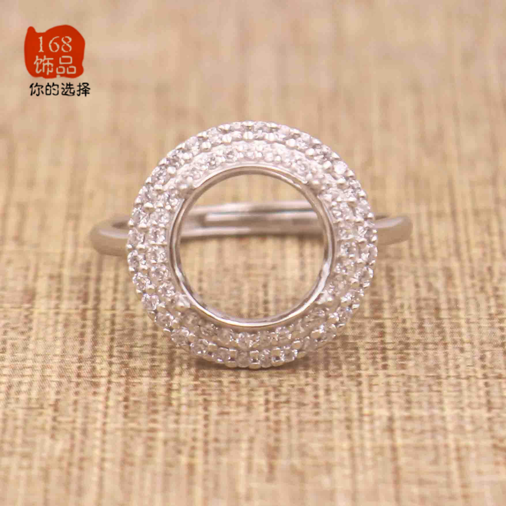 s925银圆形女戒托 10mm 彩宝宝石空托 翡翠玉石绿松蜜蜡镶嵌diy