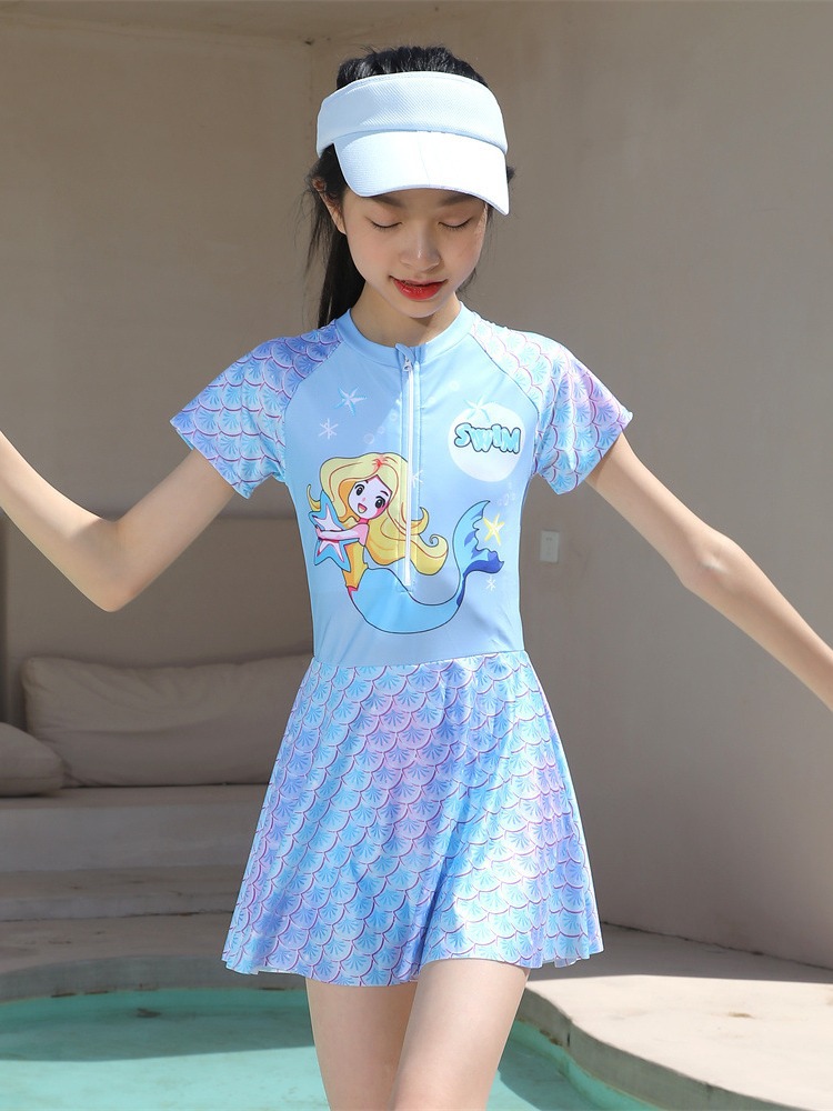 9-14 Years Old Children's Swimsuit Girls Summer Princess One-Piece Hot Spring Professional Quick-Drying Swimwear Middle and Big Children Girls New