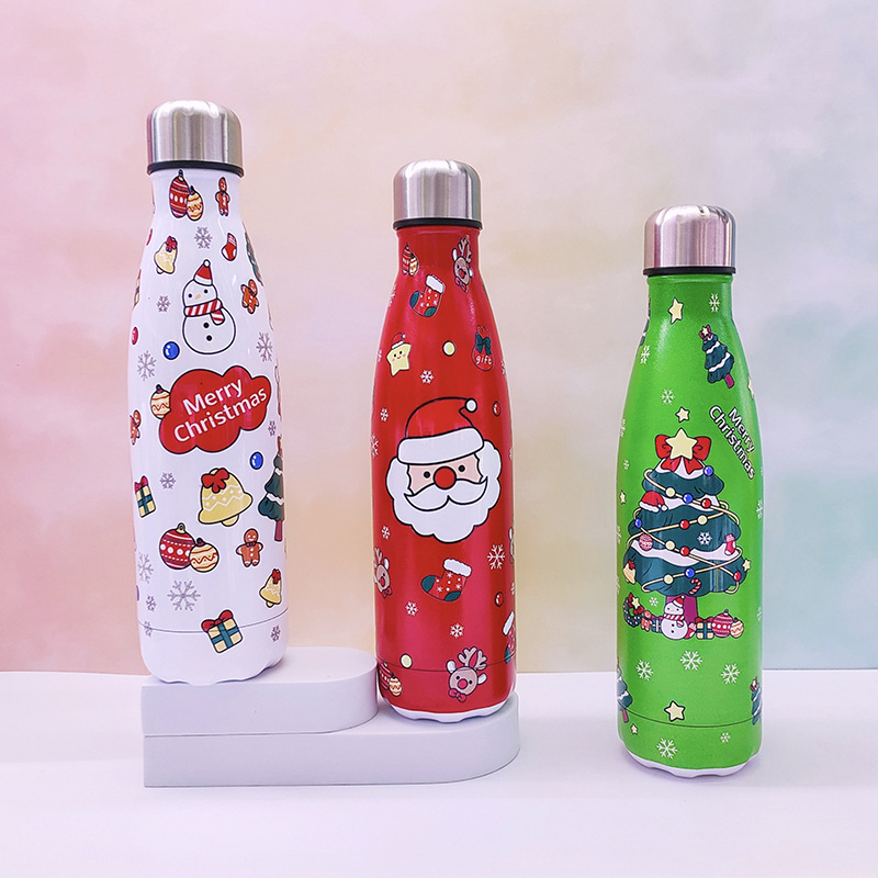 Factory Direct Sales Cross-Border 304 Stainless Steel Vacuum Cup Double-Layer Vacuum Straight Coke Bottle Shape Christmas Water Cupstock