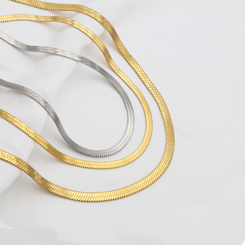 跨境电商货源不锈钢手链 扁蛇链项饰18k镀金链子刀片链蛇骨项链