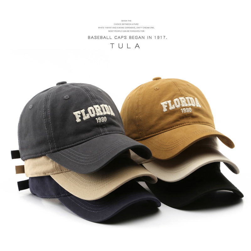 Japanese-Style Retro Women's Spring and Autumn Washed Cotton Letters Embroidered Peaked Cap Outdoor Travel Men's Sun Protection Sunshade Baseball Cap