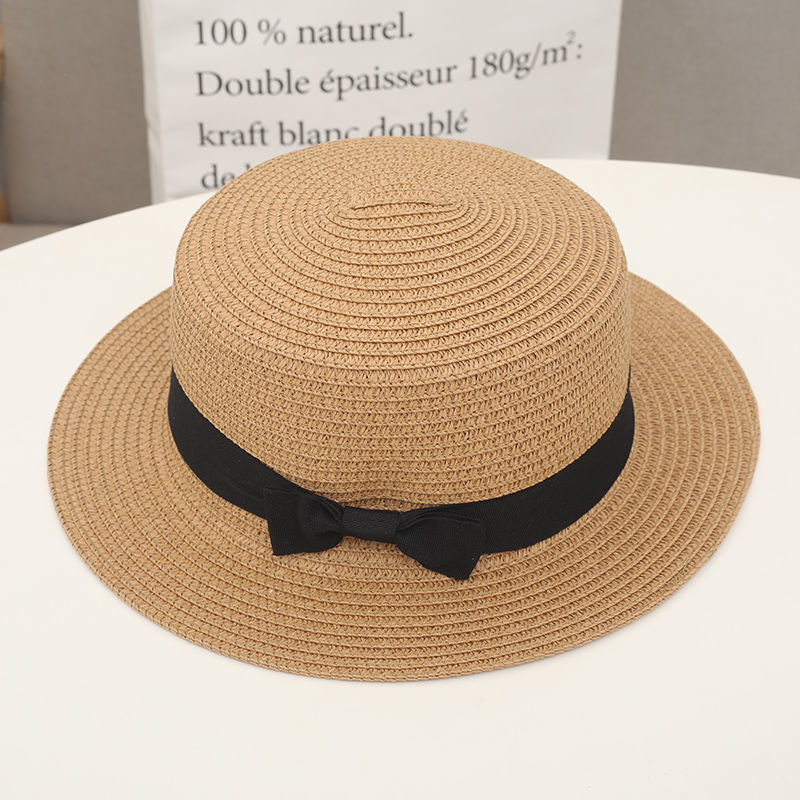 New Hat Women's Summer Sun-Shade Beach Hat Simple Sun Protection Hat Flat Top British Fresh Bowler Hat