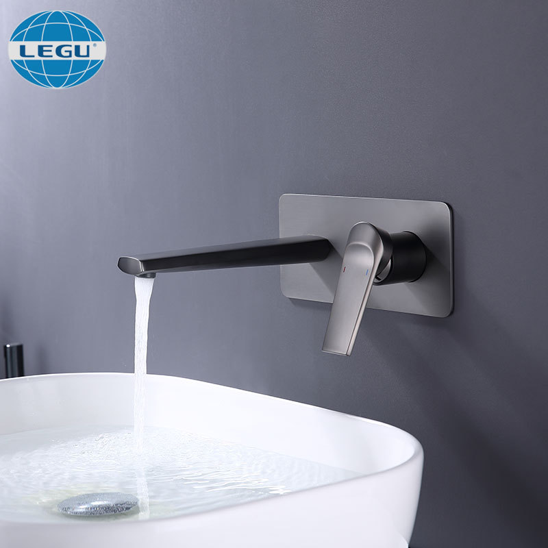 勒古卫浴暗装枪灰面盆水龙头冷热入墙嵌入暗埋式单把酒店工程批发