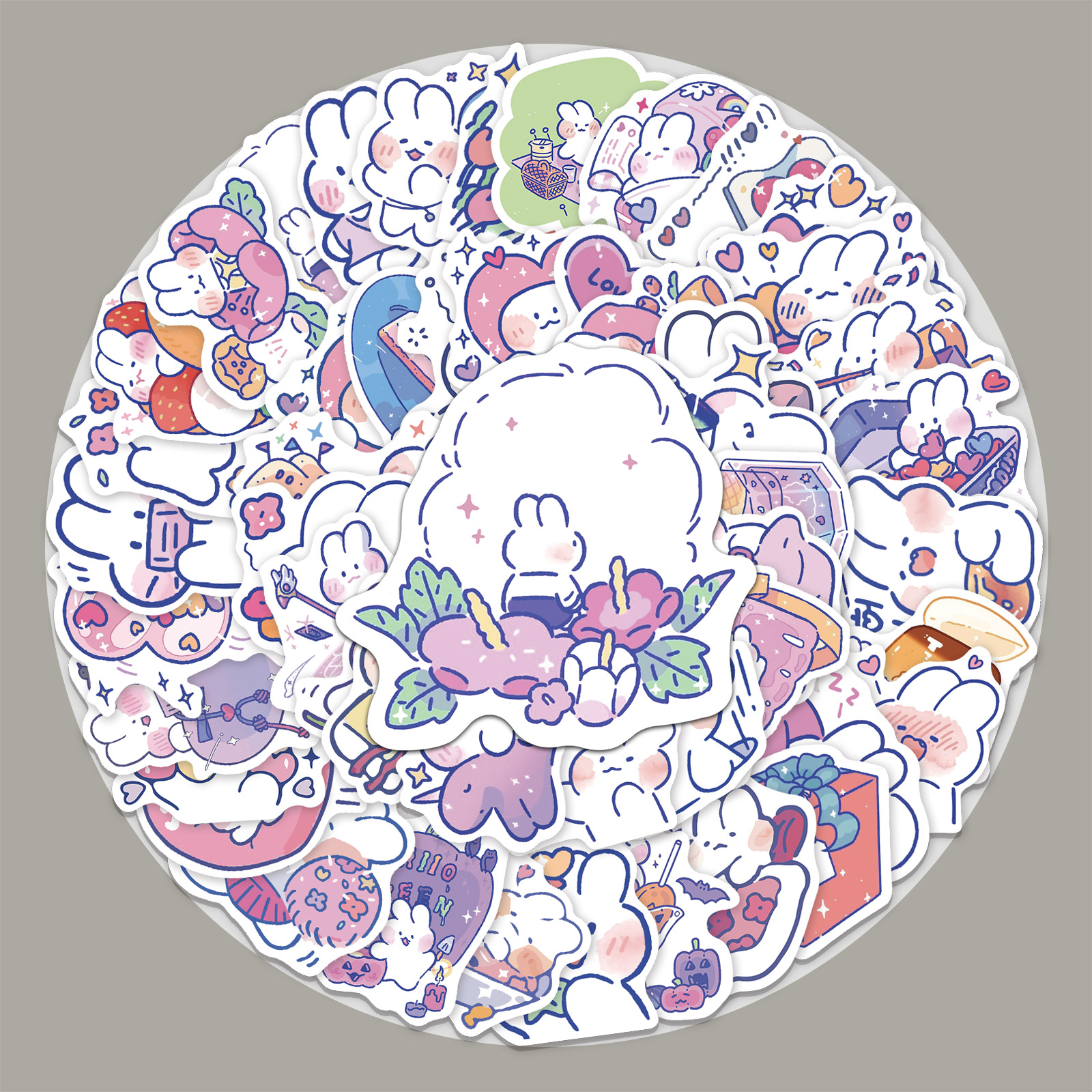 50张软萌兔涂鸦贴纸 卡通可爱手账贴纸装饰滑板水杯行李箱贴纸