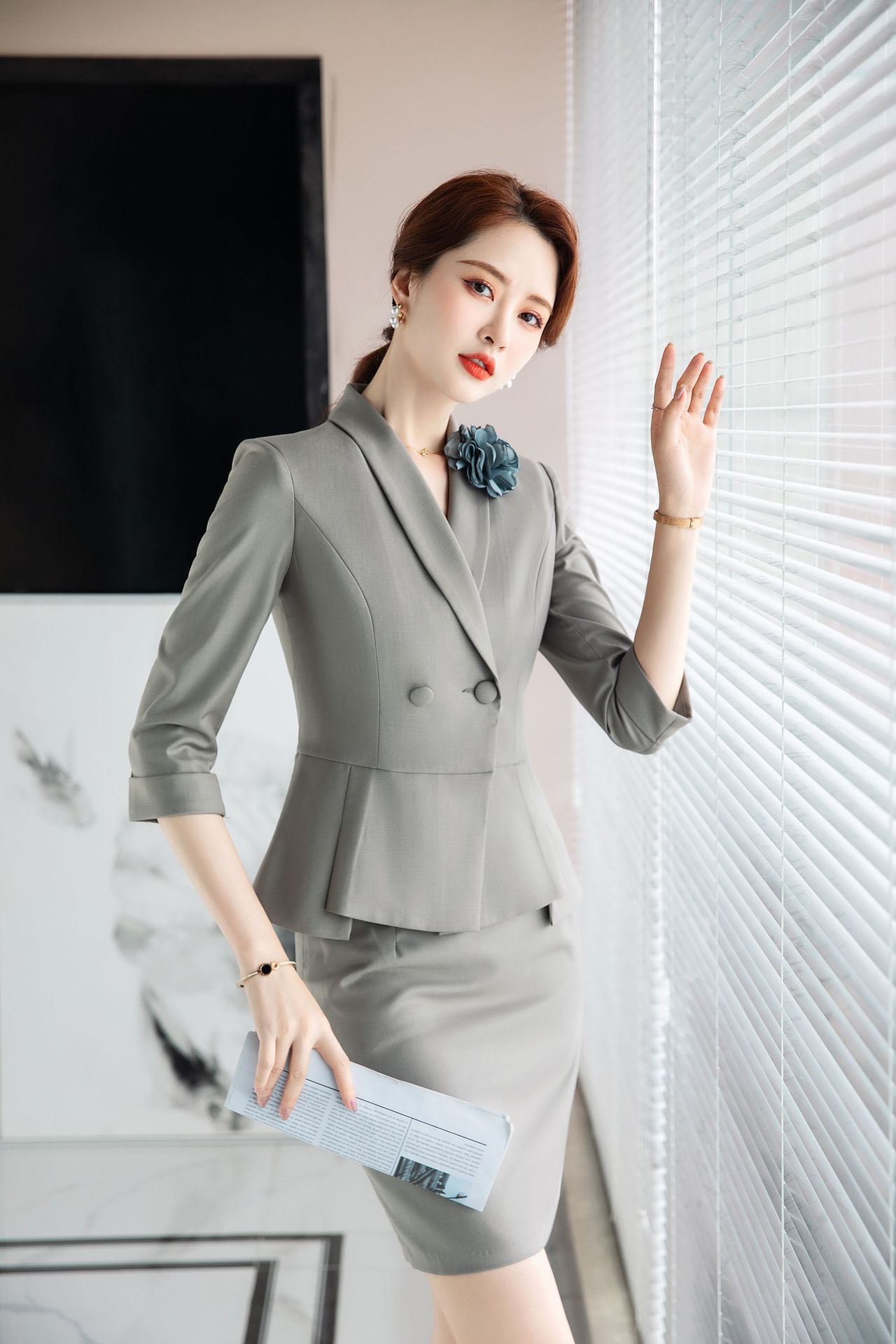 中袖职业套裙女装空姐制服美容院服装珠宝店工作服售楼处工装