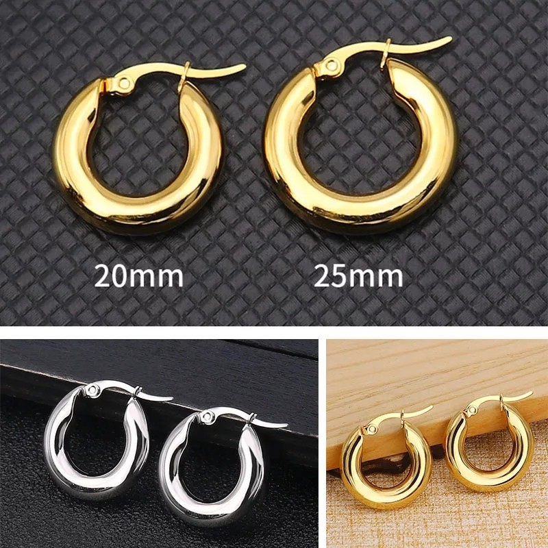 316L Stainless Steel round Thickened Earrings Titanium Steel Glossy Circle Solid Coarse Earrings Popular Ornament Factory Wholesale