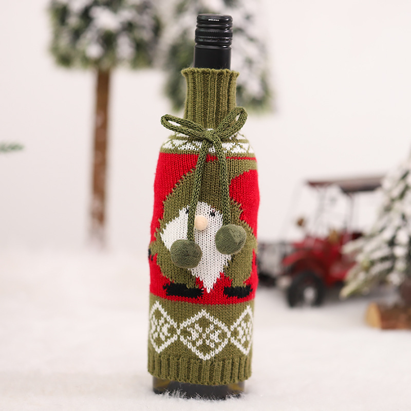 Cross-Border New Christmas Decorations Creative Bowknot Knitted Faceless Old Man Doll Wine Bottle Cover Dining-Table Decoration