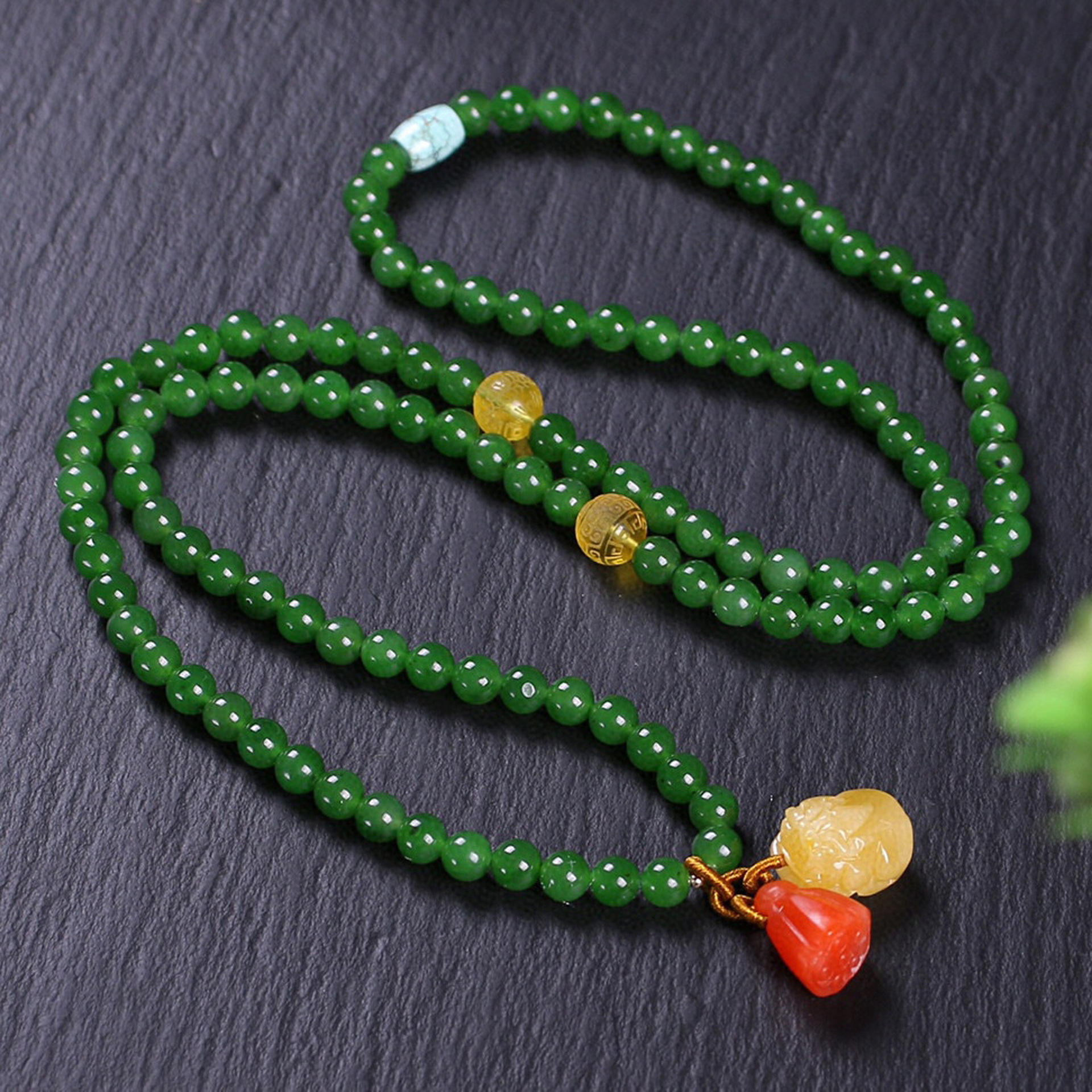 天然和田碧玉6mm多圈手链项链清清爽爽的菠菜绿油润漂亮