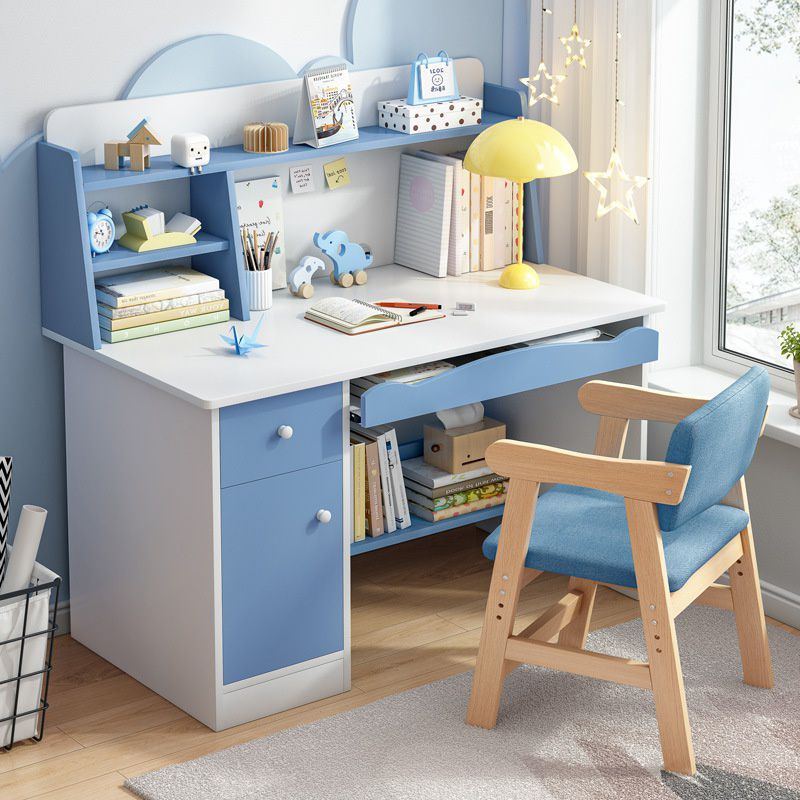 孩童简约学习桌小孩作业书桌书柜组合小学生桌椅家用写字桌子套装