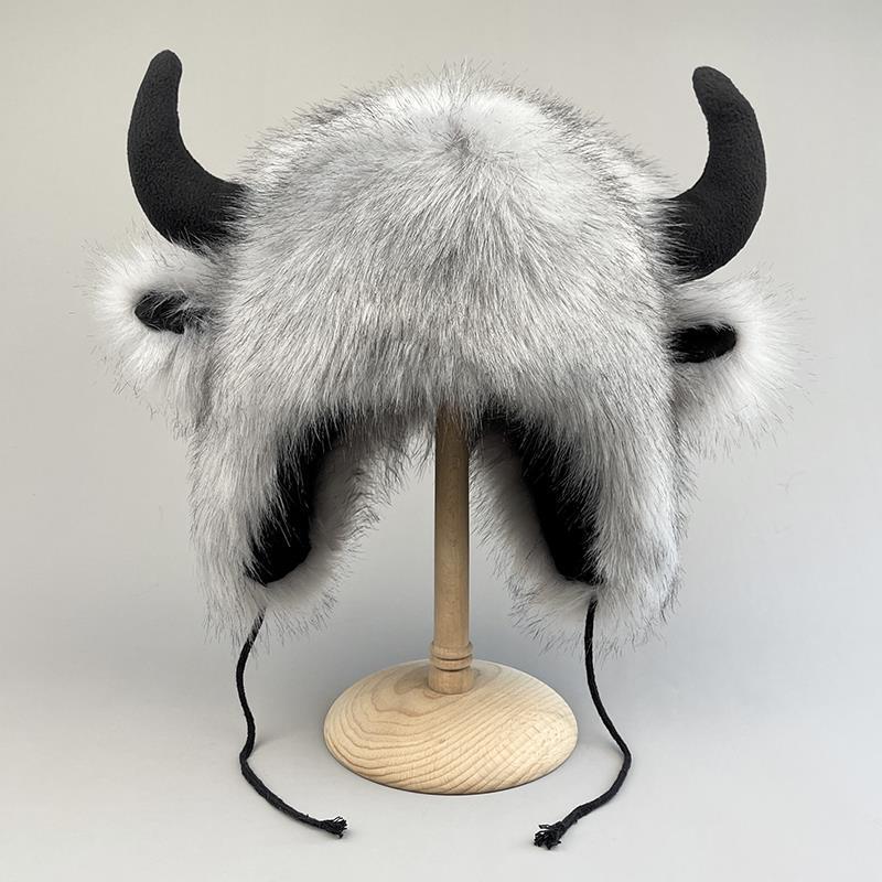 牛角毛毛男女保暖护耳可爱东北防风骑车儿童男士牛头帽牛魔王男帽